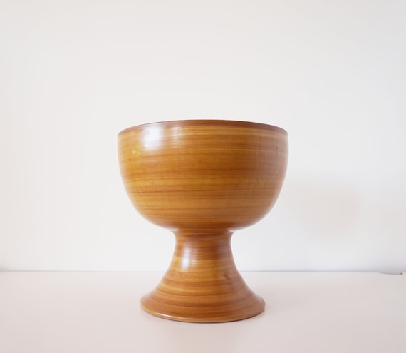 Large ceramic bowl imitation wood 1970
