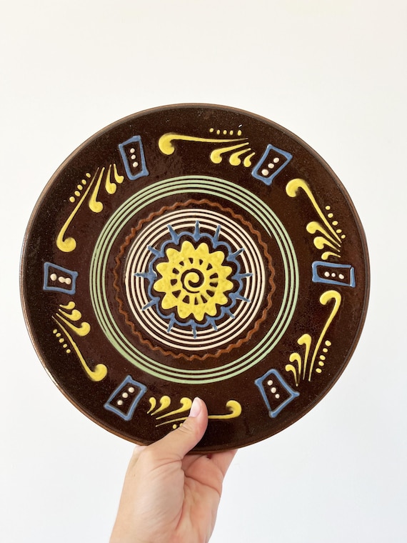 Large vintage brown ceramic platter from the 1960s