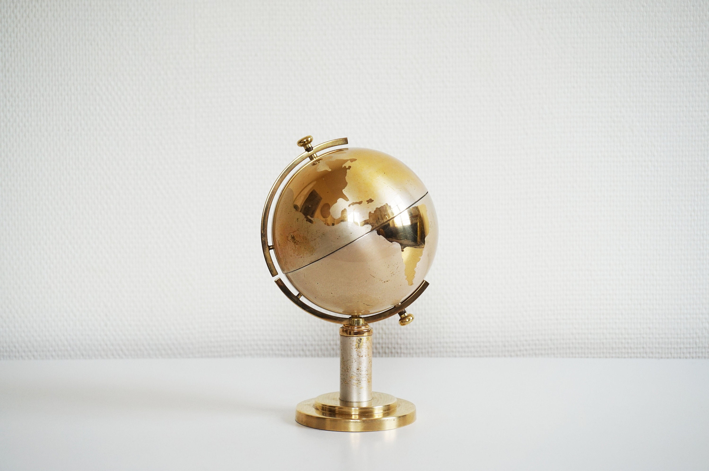 Brass globe cigarette holder world terrestrial globe vintage