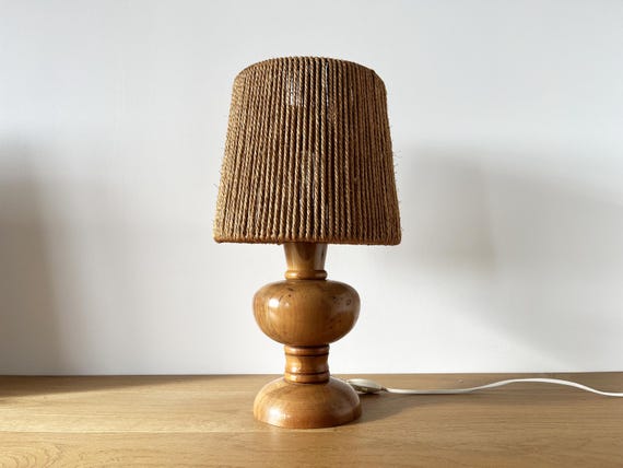 Vintage 1960s turned elm wood lamp
