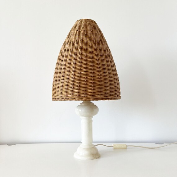 Vintage alabaster and wicker lamp 1960