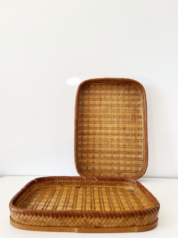 Set of antique wooden and palm leaf trays