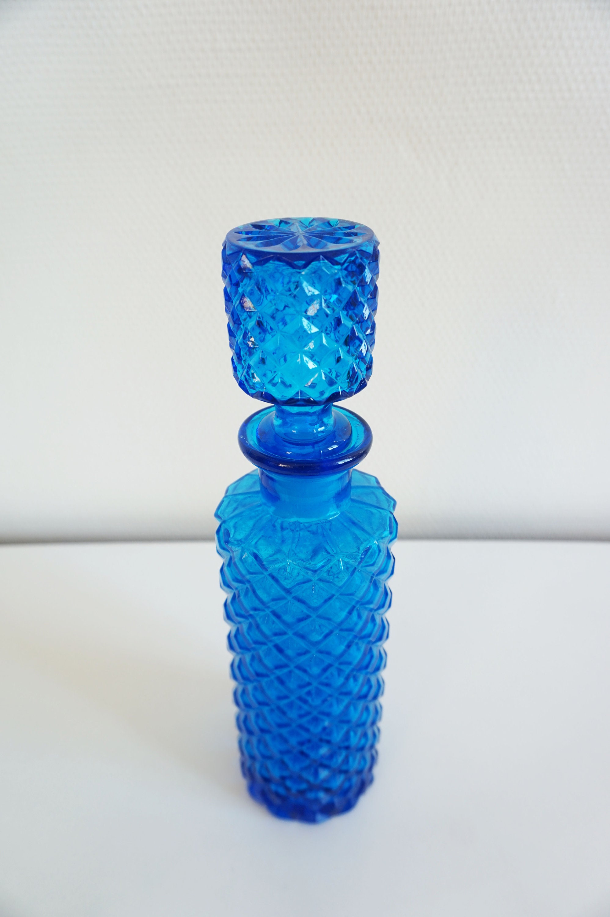 Vintage blue bottle or decanter Italian Empoli diamond point