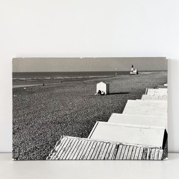 Large old photograph on wooden panel - Le Tréport 1980