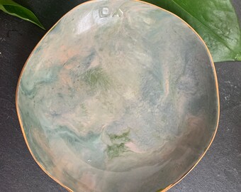 Gold Rimmed Marbled Porcelain Trinket Dish