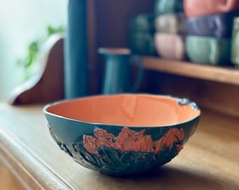 Decorative Teal & Orange Porcelain Bowl
