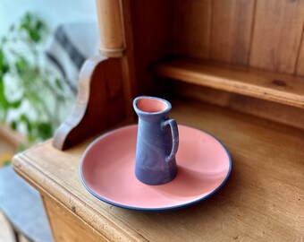 Unglazed Blue & Pink Porcelain Deep Rimmed Plate