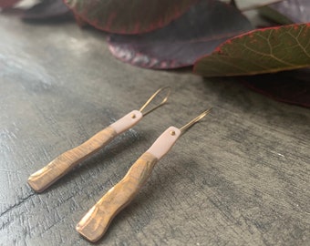 Pink Porcelain & Gold Drop Earrings