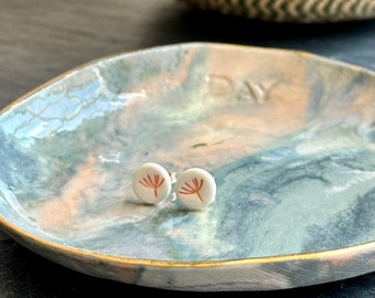 Orange Stem Imprinted Porcelain & Gold-Filled Post Earrings