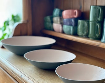Set of Grey & Pink Unglazed Porcelain Nesting Bowls