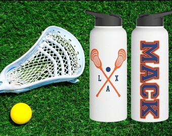 Botella de agua para lacrosse, botella isotérmica personalizada de 946 ml, regalo de lacrosse con nombre personalizado, botella de acero inoxidable, regalo para mamá jugadora de lacrosse