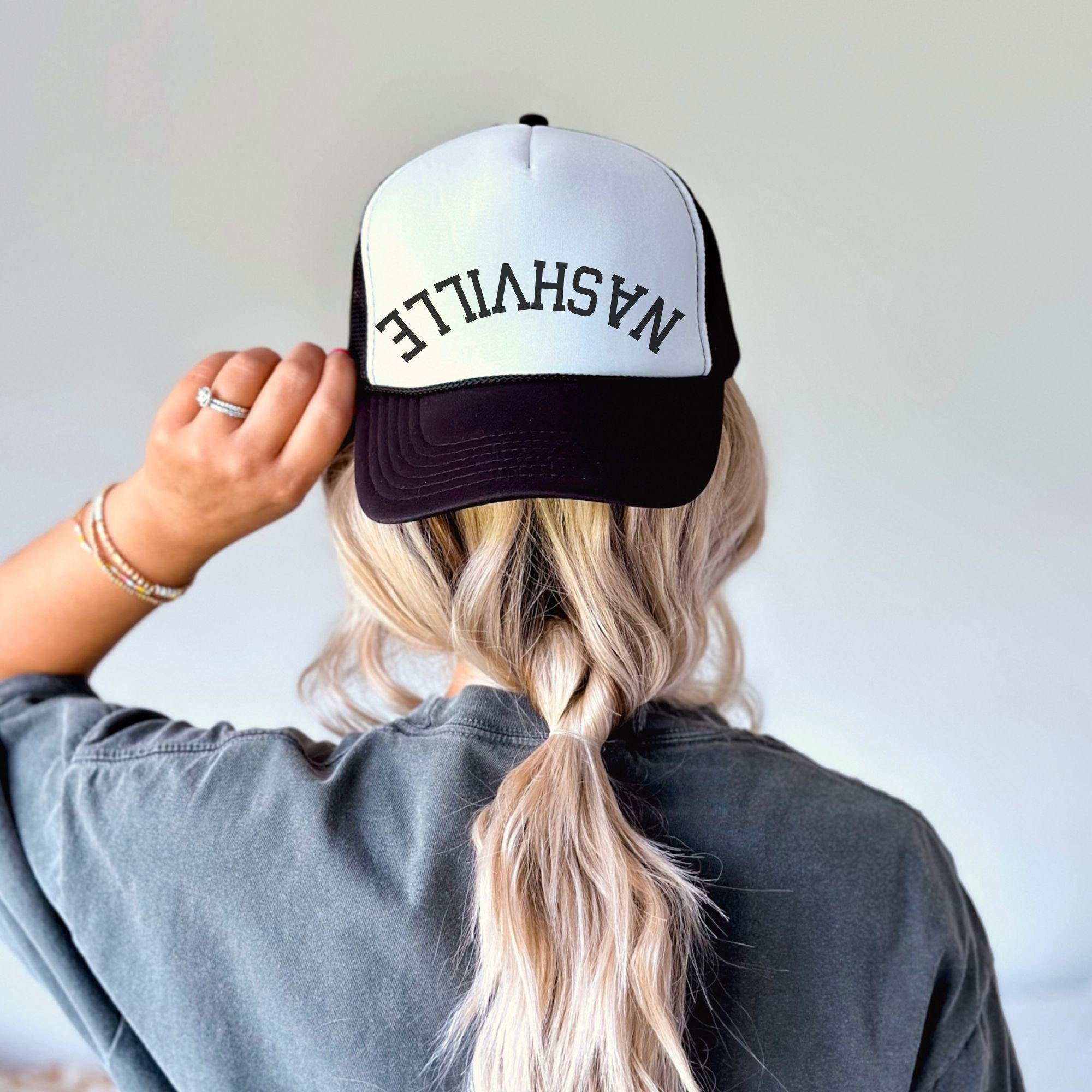 Nashville Upside Down Trucker Hat Cute Trendy Graphic Retro Vintage  Snapback Foam Hat
