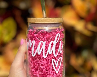 16oz Personalized Mug Glass - Iced Coffee Cup Mug - Beer Glass Can - Glass Coffee Cup - Soda Glass Can - Monogrammed Cup
