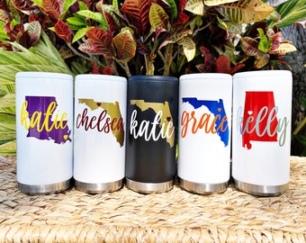 Personalized Graduation Slim Skinny Can Cooler - Insulated Slim Can Holder - Custom College University High School Gift