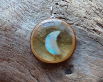 Pendant - Wood - Handmade - Necklace - Birch - Bark - Talisman - Labradorite - Epoxy - Moon - Wooden Pendant - Pegan -  Jewellery