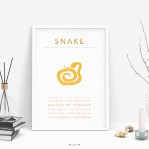 SERPENT - Affiche impression horoscope chinois d'Asie | Décoration d'intérieur, anniversaire, baby shower| Singe, rat, coq, tigre, dragon, cochon...