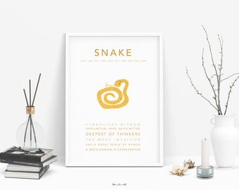 SNAKE - Asian Chinese Horoscope Zodiac print poster design | Home Decor, Birthday, Babyshower| Monkey, Rat, Rooster, Tiger, Dragon, Pig...