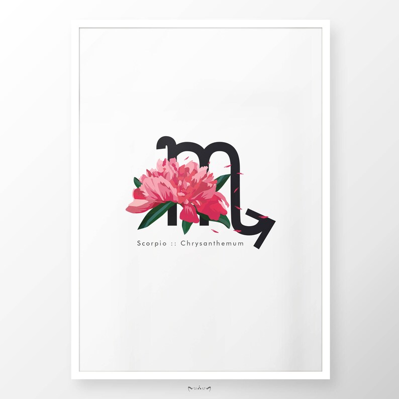 SCORPIO Zodiac Flower Poster Print Home Decor, Birthday libra, Scorpio