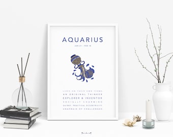 AQUARIUS Customized Zodiac sign poster print | Home Decor, Birthday, Baby shower | Libra, Scorpio, Sagittarius, Aries, Taurus, Gemini, Leo..