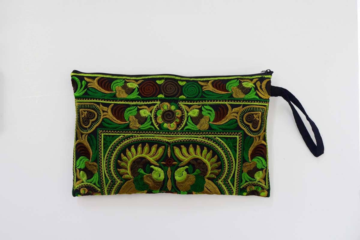 Hmong Style Green Clutch With Embroidered Fabric - Etsy