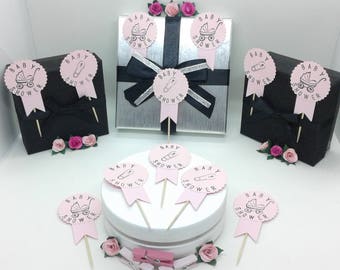 Boys Baby Shower Cupcake Toppers Pastel Blue Rosettes With Etsy