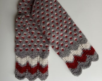 Handmade Latvian mittens, Free Shipping, natural, bigger size, for men, very soft and warm, grey, white, dark red colors