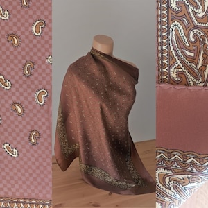 Vintage Women Brown Silk Scarf Paisley Print Square Silk Scarf Brown Beige Square Scarf Retro 70&#39;s 80&#39;s Scarf Silk Taupe Silk Neck Scarf