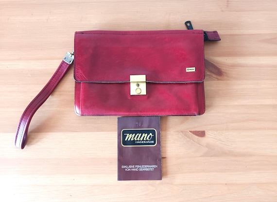 Vintage Deep Red Leather Men's Purse Handmade Men's Clutch Bag Dark Red Zipped Wristlet Leather Purse Phone Pouch Bag Zipped Leather Handbag