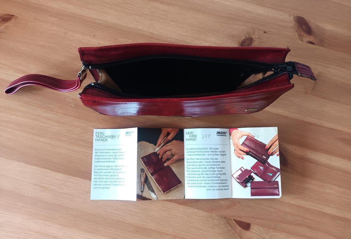 Vintage Deep Red Leather Men's Purse Handmade Men's Clutch Bag Dark Red Zipped Wristlet Leather Purse Phone Pouch Bag Zipped Leather Handbag, foto 2 di 5