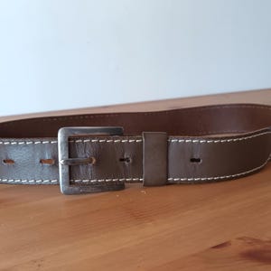 Vintage Men&#39;s Brown Genuine Leather Belt Casual Minimalist Matte Brown Solid Print Belt Silver Tone Square Buckle Leather Brown Belt