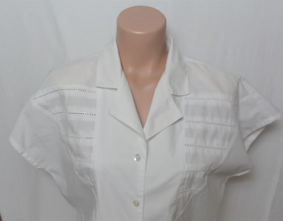 Vintage Women White Shirt Size L Kimono Cap Sleev… - image 2