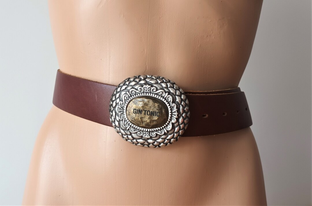 BEATE HEYMANN BELT LEATHER ORANGE PEEL SQUARE SILVER BUCKLE WITH FLAT PIN 376-31