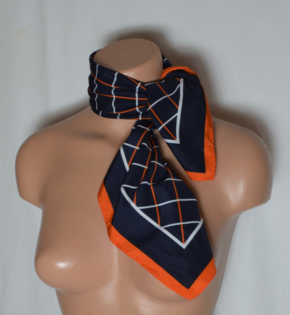Women Neck Scarf Plaid Blue Orange White Square Scarf Etsy