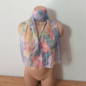Vintage Pink Blue Sheer Scarf Pastel Abstract Scarf Lightweight Rectangular Geometric Print  Made in Italy Multicolored See Through Scarf
