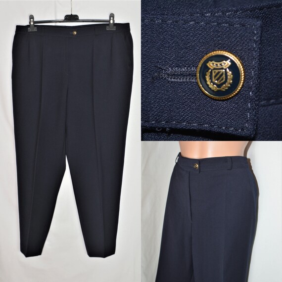 Vintage Women Wool Blend Pants Size XL/48 Navy Blue Straight