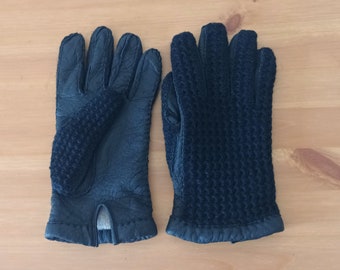 Vintage schwarze Männer Wolle Leder Handschuhe Größe L / 9 Wolle gefütterte Lederhandschuhe Vollfinger Handschuhe weiche warme Handschuhe Geschenk für ihn Wolle Strickhandschuhe