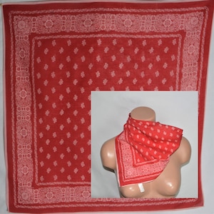 Vintage Red White Cotton Bandana Floral Print Neck Scarf Red White Floral Bandana Headband Hairband Western Cotton Rustic Neckerchief