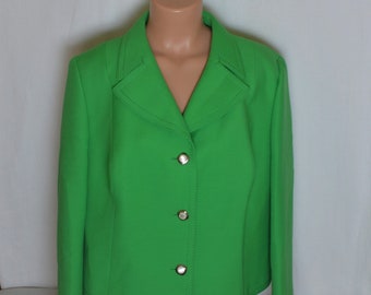 Gelco Vintage Green Women Wool Jacket Size XL Costume Long Sleeve Pure New Wool Jacket Solid Print Retro Winter Blazer Bright Green Jacket
