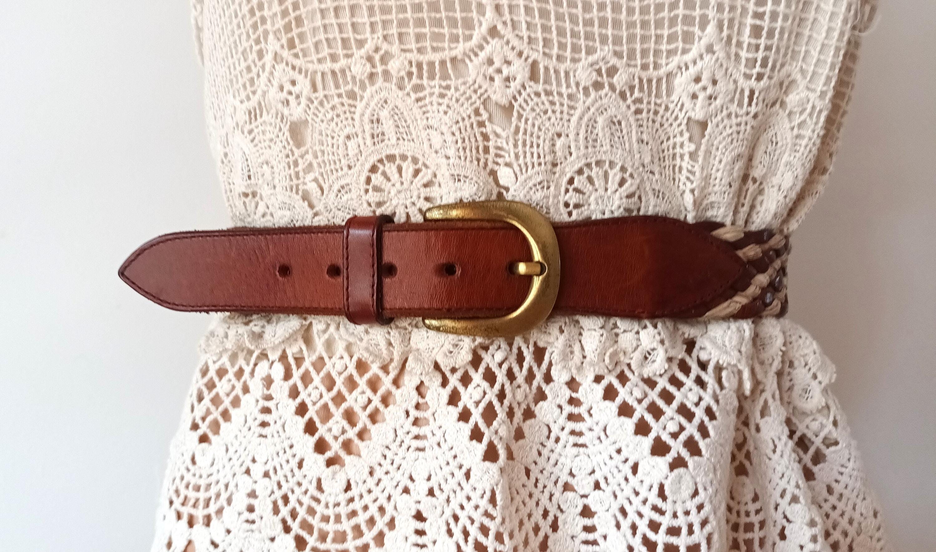 Vintage Braided Brown Tan Leather Women’s Belt 40” Boho Festival Hippie Gorpcore Vintage Chocolate Brown Braided Leather Belt With Round  main image 3