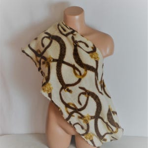 Retro Ralph Lauren Dames Wollen Loop Infinity Sjaal Bruin Beige Paardensportkettingen Riemen Print Sjaal Barokke Print Wollen Snood Halsdoek