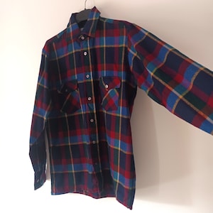 Vintage Men&#39;s Flannel Plaid Shirt Size S Red Blue Green Plaid Print Shirt Acrylic Warm Shirt Long Sleeve Buttons Plaid Multicolored Shirt