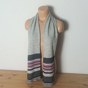 Un Jour Ailleurs Wool Long Gray Scarf Striped Gray Fuchsia Black Lurex Wool Long Scarf Old School Knit Scarf Gray Black Wool Neck Scarf