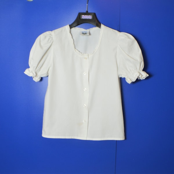 Vintage Mädchen Weißes Dirndl Shirt 9-10 Jahre alt Weiß Dirndl Bluse Baumwolle Bluse Trachten Top Unterkleid Dirndl Top Boho Kurzärmelig