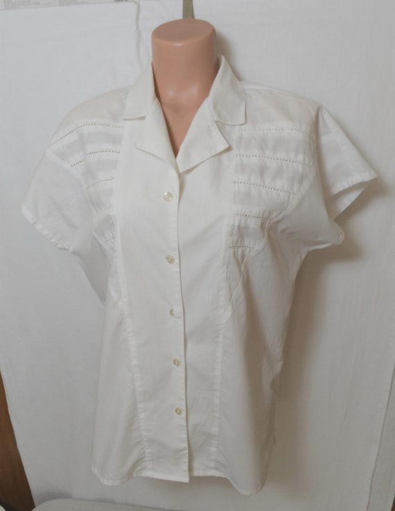 Vintage Women White Shirt Size L Kimono Cap Sleev… - image 4