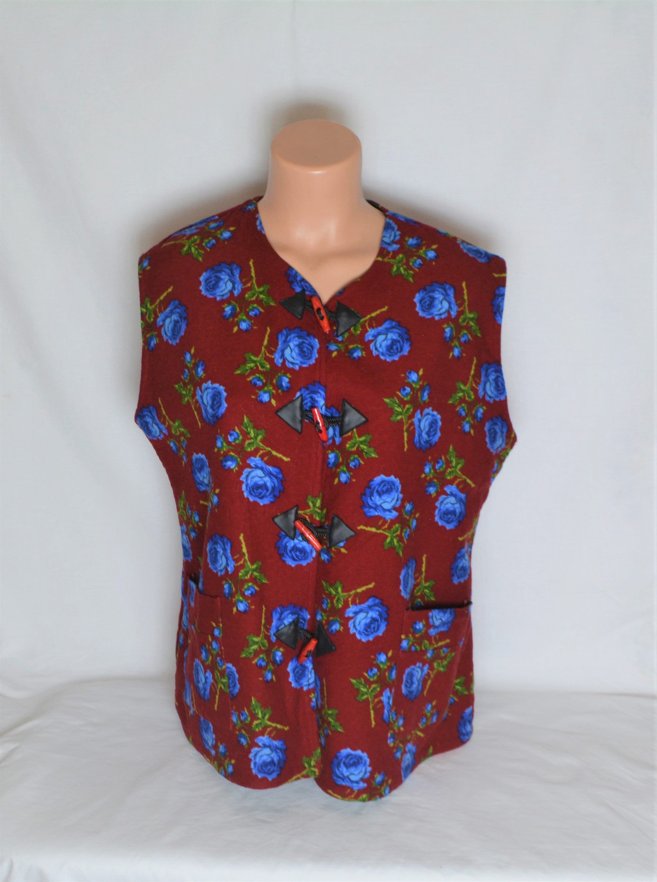 Vintage Womens Floral Vest Size L Red 
