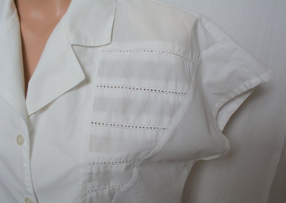 Vintage Women White Shirt Size L Kimono Cap Sleev… - image 7