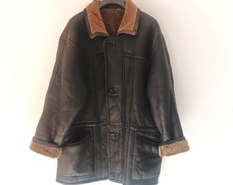 90年代風 ブラックシープスキンレザーコート メンズ XLサイズ - Etsy 日本