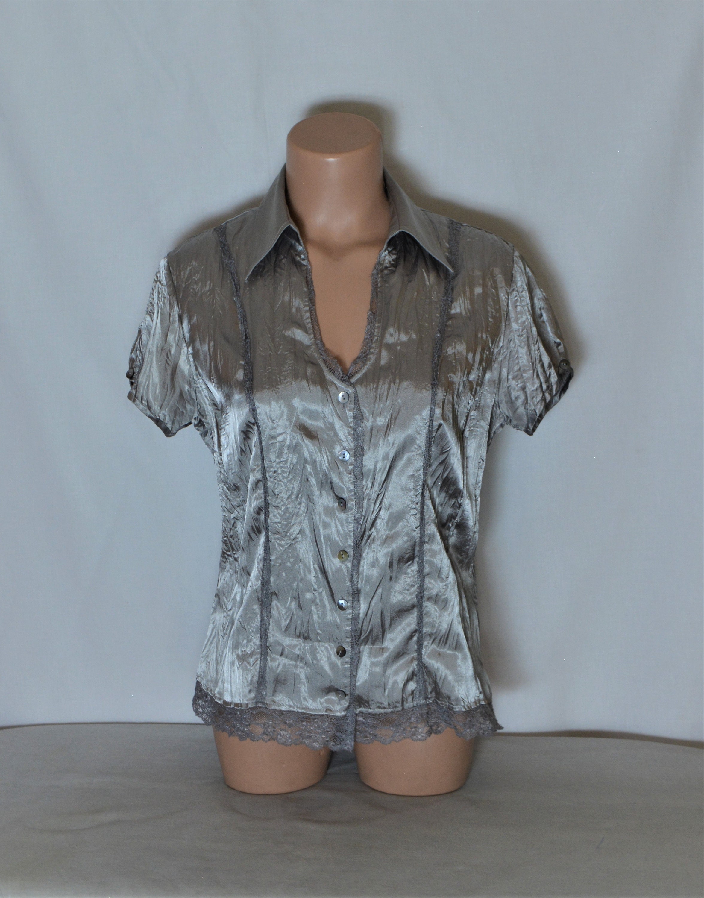 Silver grey satin blouse Clearance
