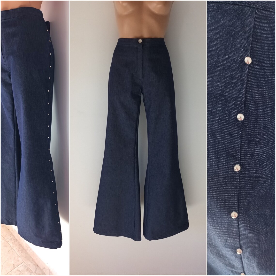 Retro Blue Flared Denim Trousers For Women Loose High Waist Jeans Basic Pants