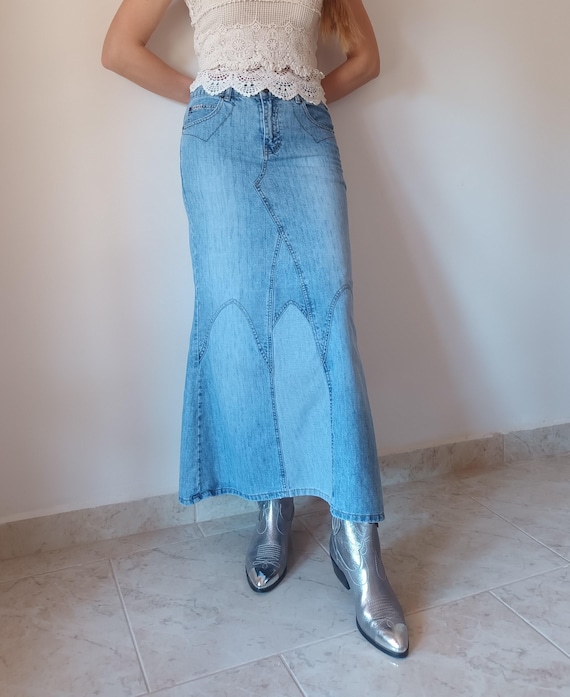 yoeasy Gonna lunga da donna in denim a vita alta, con